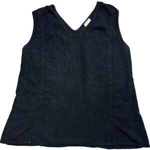 Womens Dunes Relaxed Fashion Sleeveless Black V-Neck Top L Cotton